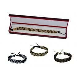 PULSERA DE PIEL PARA HOMBRE ENTRELAZADA COLORES EN CAJA DE MADERA