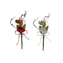 FLOR DECORATIVA COLOR ROJA Y BLANCA 13 CM.
