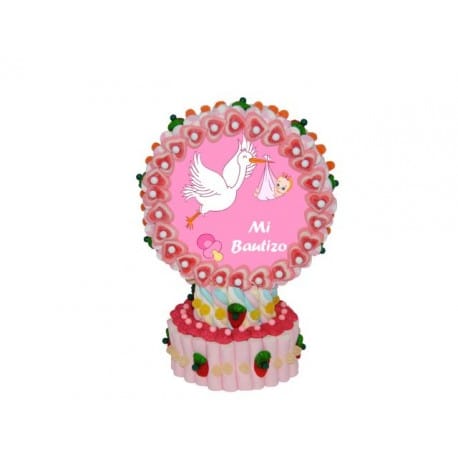 TARTA DECORATIVA DE GOLOSINAS CON OBLEA NIÑA BAUTIZO