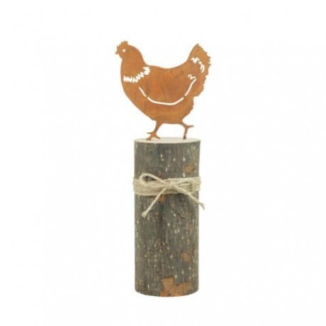 FIGURA GALLINA SOBRE BASE DE MADERA 26X10X7 CM.