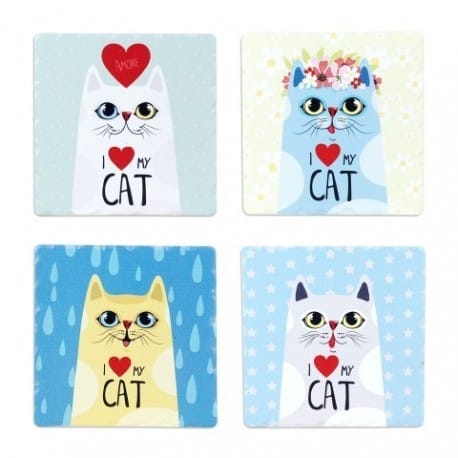 SET 4 POSAVASOS CAT 11X11 CM.