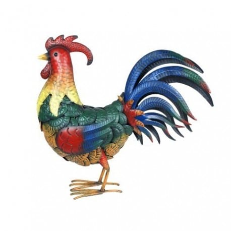 FIGURA GALLO MULTICOLOR METAL 45X47X12 CM.