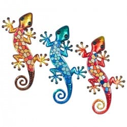 SET 3 APLIQUES PARED LAGARTO METAL Y CRISTAL 38X19X1.5 CM.