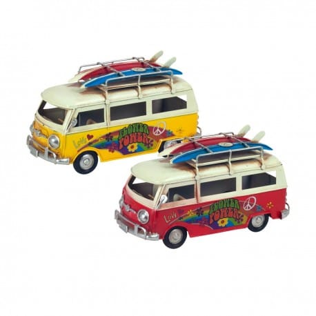 SET 2 FIGURAS AUTOBÚS RETRO METAL 16.5X7X9.5 CM.