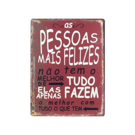 PLACA PARED FRASE ORIGINAL GENTE MÁS FELIZ METAL 25X0.10X33 CM.