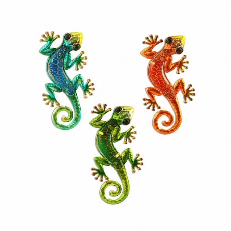 SET 3 APLIQUES PARED LAGARTO METAL Y CRISTAL 8X1X15 CM.