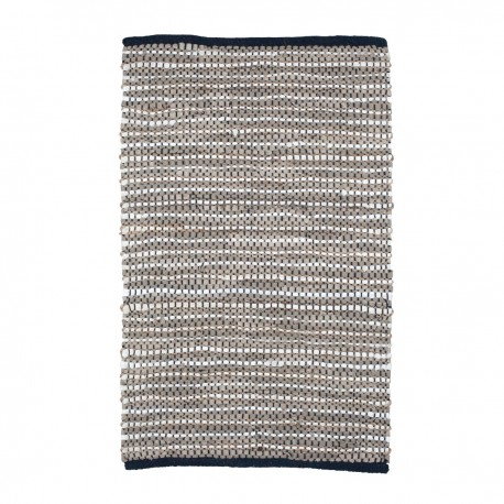 ALFOMBRA RECTANGULAR YUTE Y CUERO COLOR NATURAL, GRIS Y BEIGE 85X55X1 CM.