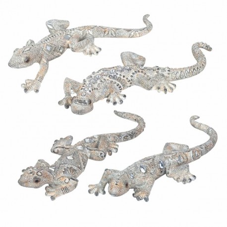 SET 4 FIGURAS LAGARTO PLATA RESINA 25X8X3.50 CM.