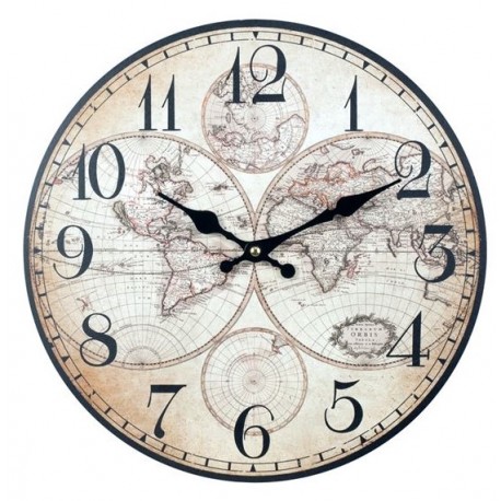 RELOJ PARED MUNDO MADERA 34X34X4 CM.