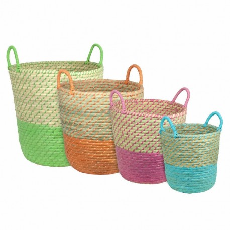 SET 4 CESTAS CON ASAS FIBRA VEGETAL 43X43X44 CM.