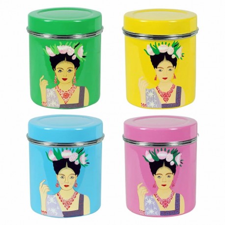 SET 4 CAJAS TÉ E INFUSIONES FRIDA KAHLO METAL ESMALTADO 11X11X13 CM.