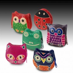 SET 6 MONEDEROS ANIMALES PIEL MULTICOLOR 8X3X8 CM.