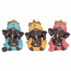 SET 3 FIGURAS RESINA GANESHA NO VEO, NO OIGO, NO HABLO 8.5X6.5X12 CM.