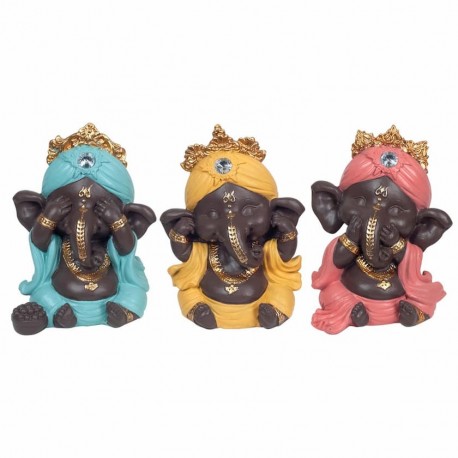 SET 3 FIGURAS RESINA GANESHA NO VEO, NO OIGO, NO HABLO 8.5X6.5X12 CM.