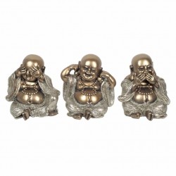 SET 3 FIGURAS BUDAS NO VE, NO HABLA, NO OYE RESINA DORADO 11X8X10 CM.