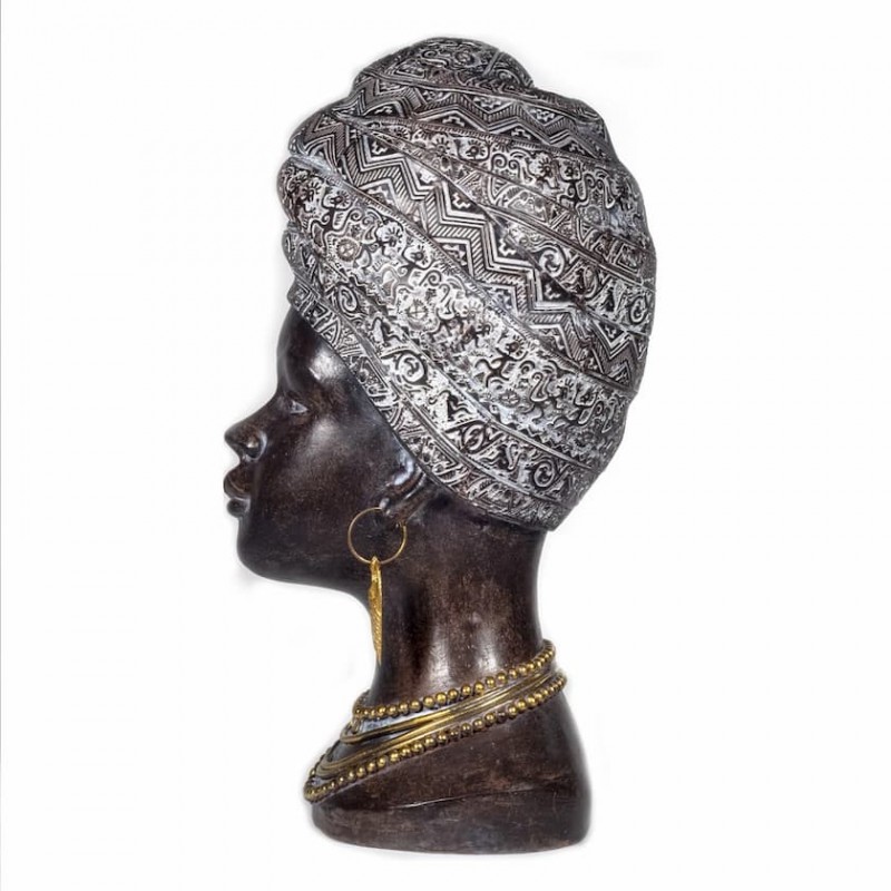 Bustos 27 x 16 x 13 cm. Decoración Hogar Figura Decorativa de Resina Cabeza Africana Adornos y Esculturas CAPRILO Regalos Originales Africa 