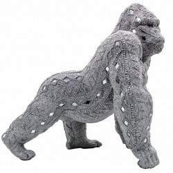 FIGURA ORANGUTÁN RESINA PLATA 35X26.5X33.5 cm.