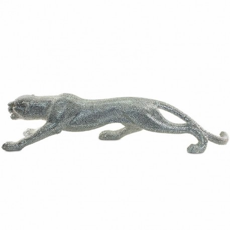 FIGURA LEOPARDO PLATA RESINA 58X12X14 cm.