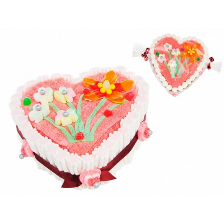 TARTA DECORATIVA DE GOLOSINAS SURTIDAS 600 GR. DISEÑO CORAZÓN