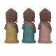 SET 3 FIGURAS BUDAS LINDA CON FLOR RESINA 7X7.5X17.5 CM.