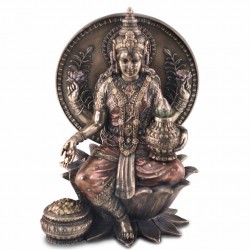 FIGURA LAKSHMI SENTADO RESINA BRONCE 15X11X20 CM.