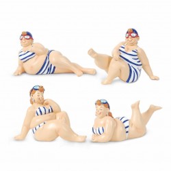 SET 4 FIGURAS MUJERES BAÑISTAS RESINA 10X5X7.5 CM.