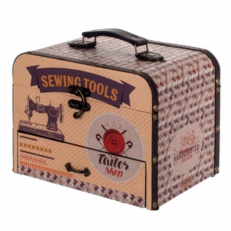 CAJA COSTURA SEWING TOOLS CON SET COSTURA MADERA 25.5X18X20 CM.