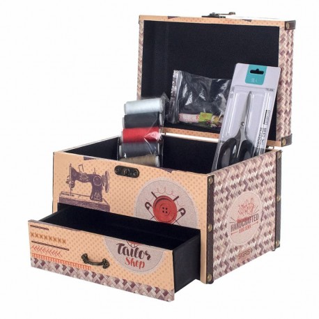 CAJA COSTURA SEWING TOOLS CON SET COSTURA MADERA 25.5X18X20 CM.