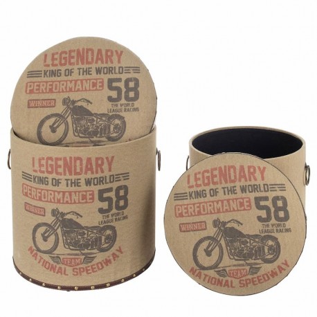 SET 2 CAJAS TABURETE MOTOS VINTAGE 40X40X48.5 CM.