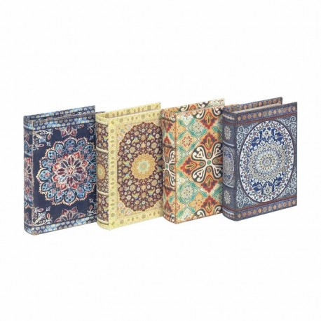 SET 4 CAJAS LIBRO MANDALA MADERA VINTAGE 13.5X9.5X3 CM.