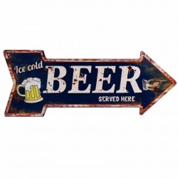 PLACA PARED FLECHA CERVEZA METAL AZUL VINTAGE 50X0.10X19 CM.