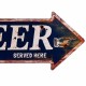 PLACA PARED FLECHA CERVEZA METAL AZUL VINTAGE 50X0.10X19 CM.