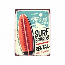 PLACA PARED ALQUILER TABLAS SURF METAL 25X0.10X33 CM.