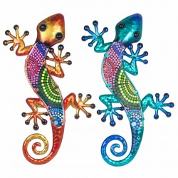 SET 2 APLIQUES PARED LAGARTO METAL MULTICOLOR 37X18X1.5 CM.