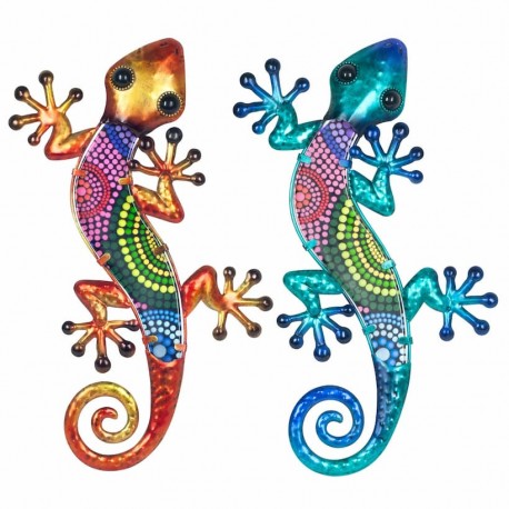 SET 2 APLIQUES PARED LAGARTO METAL MULTICOLOR 37X18X1.5 CM.