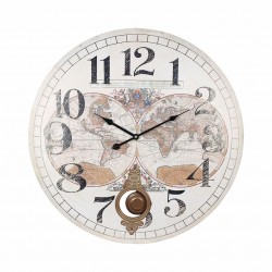 RELOJ PARED MAPAMUNDI CON PÉNDULO MADERA 58X4X58 CM.