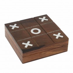 JUEGO DE MESA TRES EN RAYA (TIC TAC TOE) MARRÓN MADERA 13X13X4 CM.