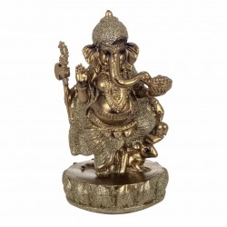 FIGURA GANESHA SOBRE RATÓN RESINA DORADO 9X9X15 CM.