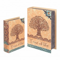 SET 2 CAJAS LIBRO ÁRBOL DE LA VIDA MADERA 27X18X7 CM.