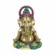 FIGURA GANESHA YOGA RESINA DORADO 15X10X22 CM.