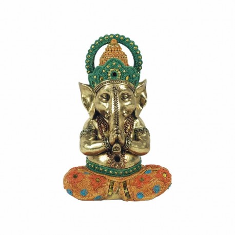 FIGURA GANESHA YOGA RESINA DORADO 15X10X22 CM.