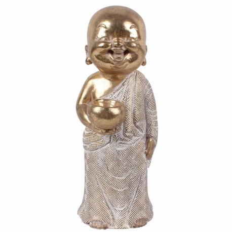 FIGURA BUDA PLANTADO RESINA DORADO 8X8X20 CM.