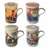 SET 4 MUGS RUTA 66 CON FILTRO PORCELANA 11X8X11 CM.