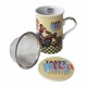 SET 4 MUGS RUTA 66 CON FILTRO PORCELANA 11X8X11 CM.