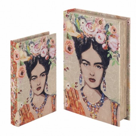 SET 2 CAJAS LIBRO FRIDA KAHLO MADERA 26X17X5 CM.