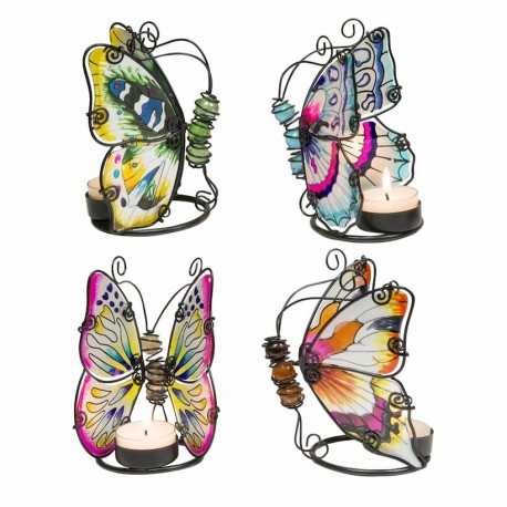 SET 4 PORTAVELAS MARIPOSAS METAL 10X10X12 CM.