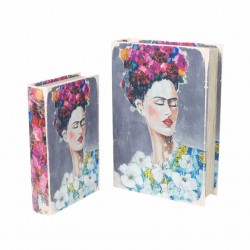 SET 2 CAJAS LIBRO FRIDA KAHLO MADERA 30X21X7 CM.