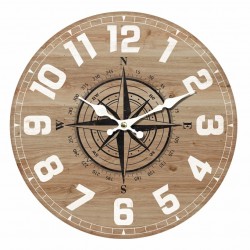 RELOJ PARED ROSA DE LOS VIENTOS MADERA MARRÓN 34X4X34 CM.