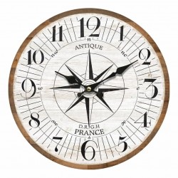 RELOJ PARED ROSA DE LOS VIENTOS ANTIQUE MADERA MARRÓN 34X4X34 CM.