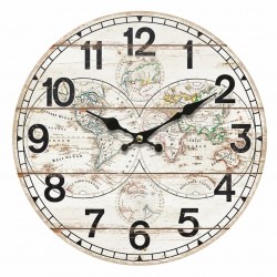 RELOJ PARED MAPA DEL MUNDO MADERA 34X4X34 CM.